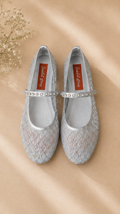 Silver Mesh Mary Jane Ballerinas