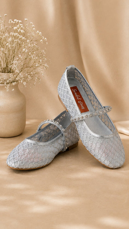 Silver Mesh Mary Jane Ballerinas