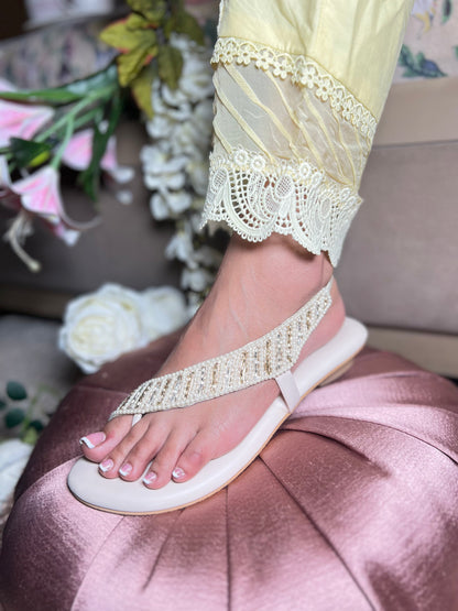 Zari Pearl T-Strap Anklet Flats