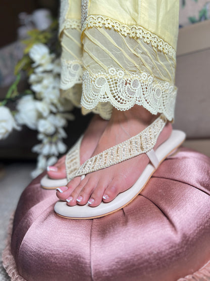 Zari Pearl T-Strap Anklet Flats