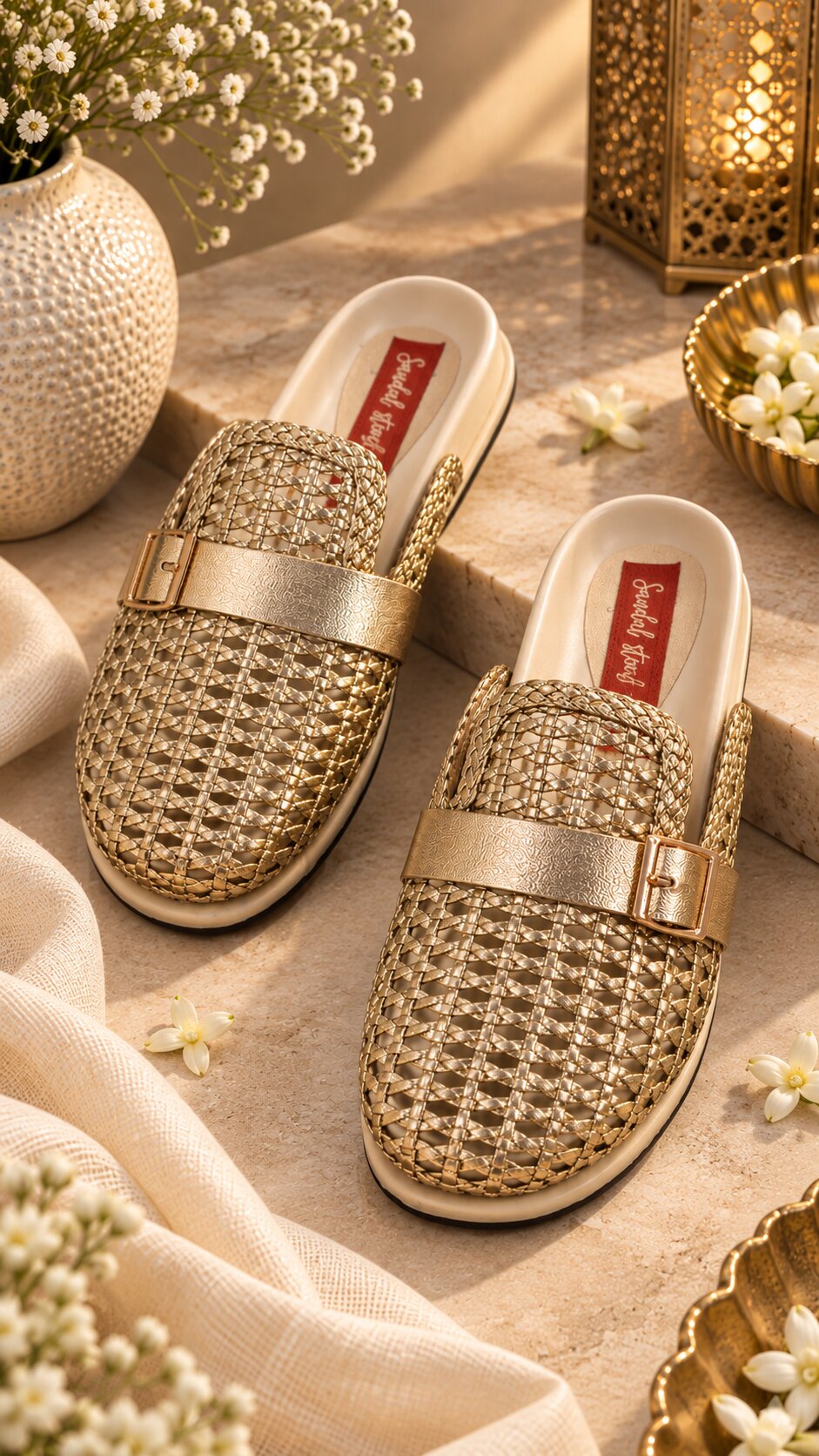 Luxe Woven Buckle Comfort Slider - Antique Gold