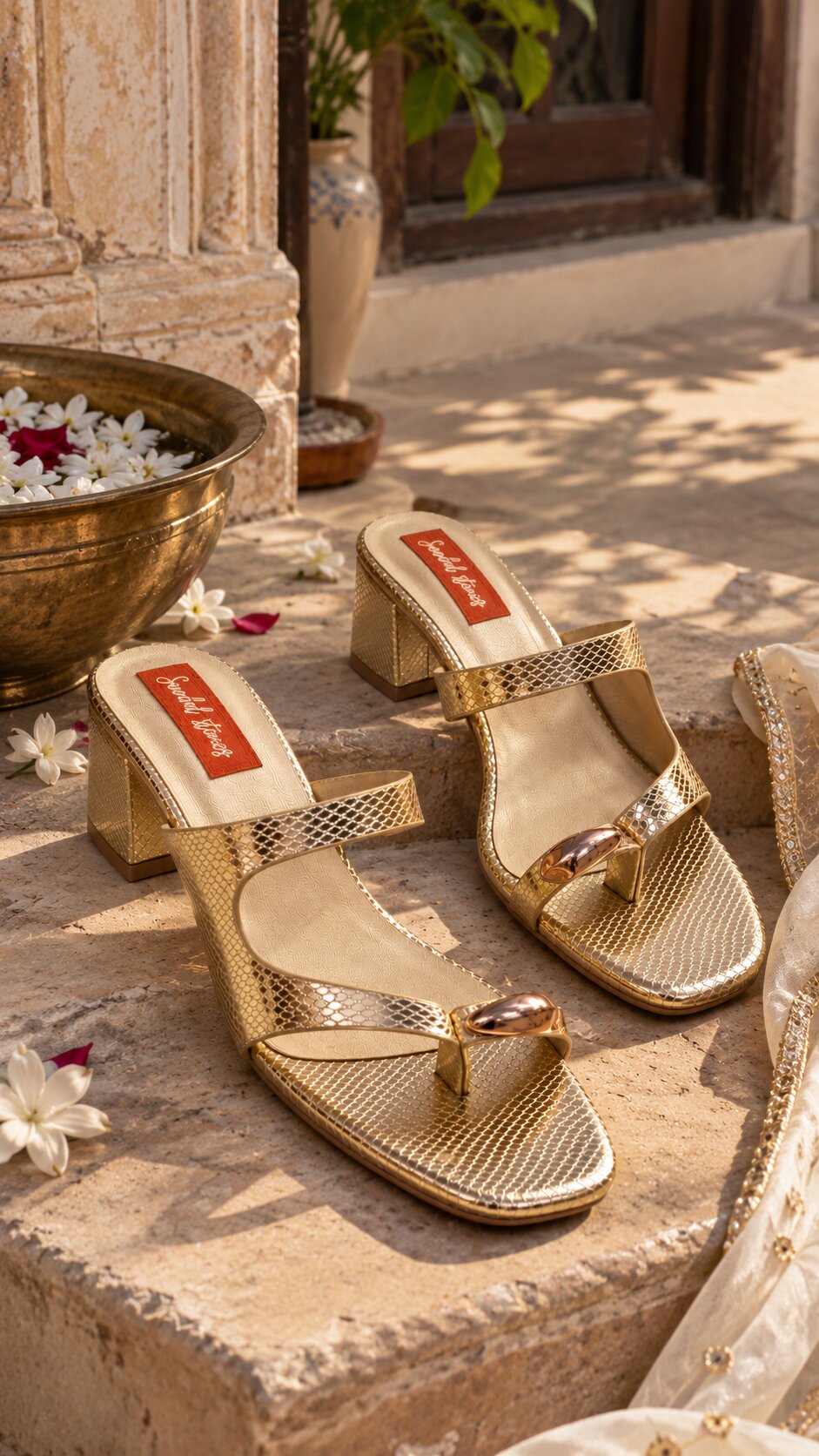 Golden Serpent Buckle Block-Heel Mules | 2 Inch