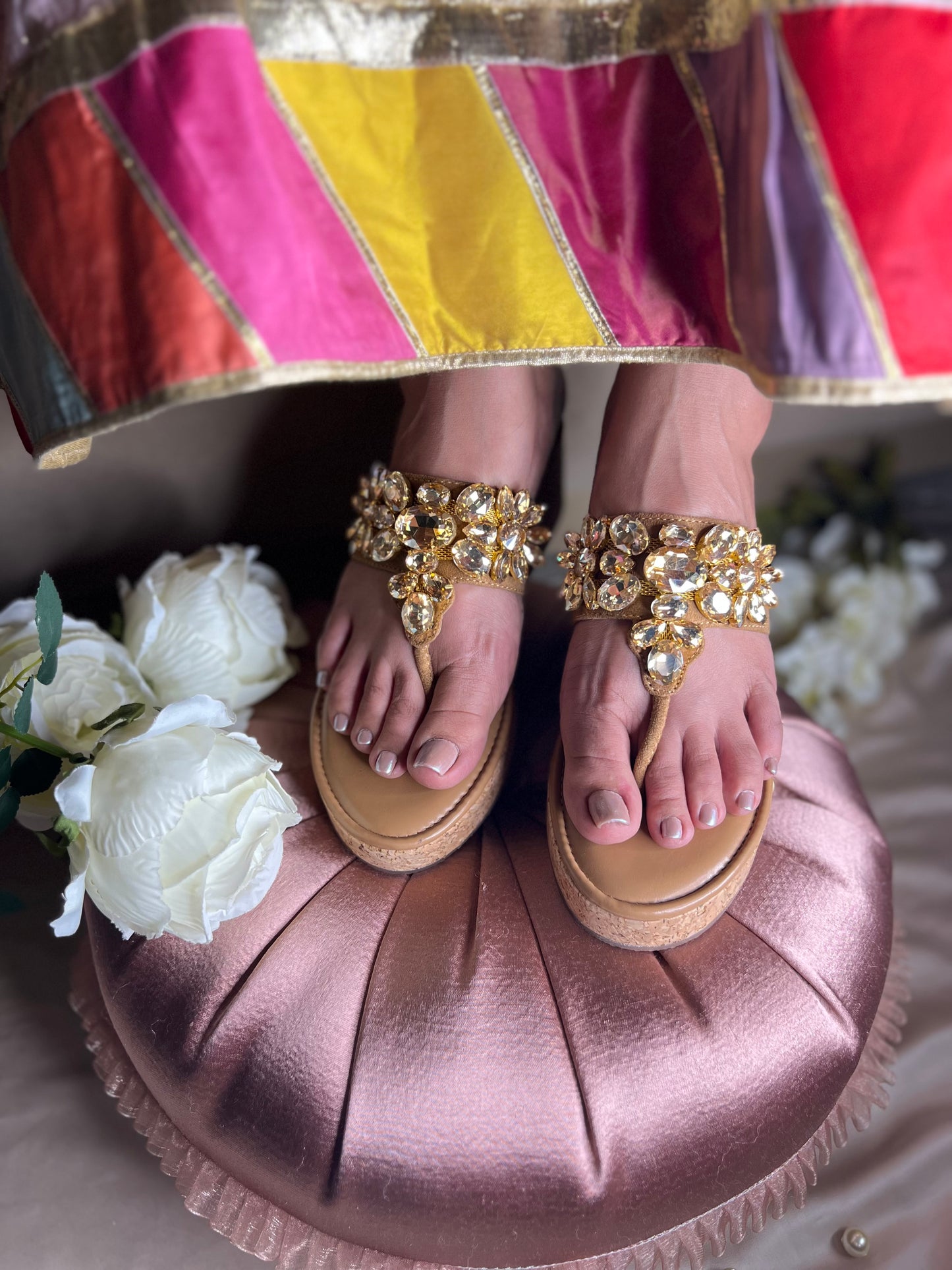 Gold Diamond Embellished Wedges