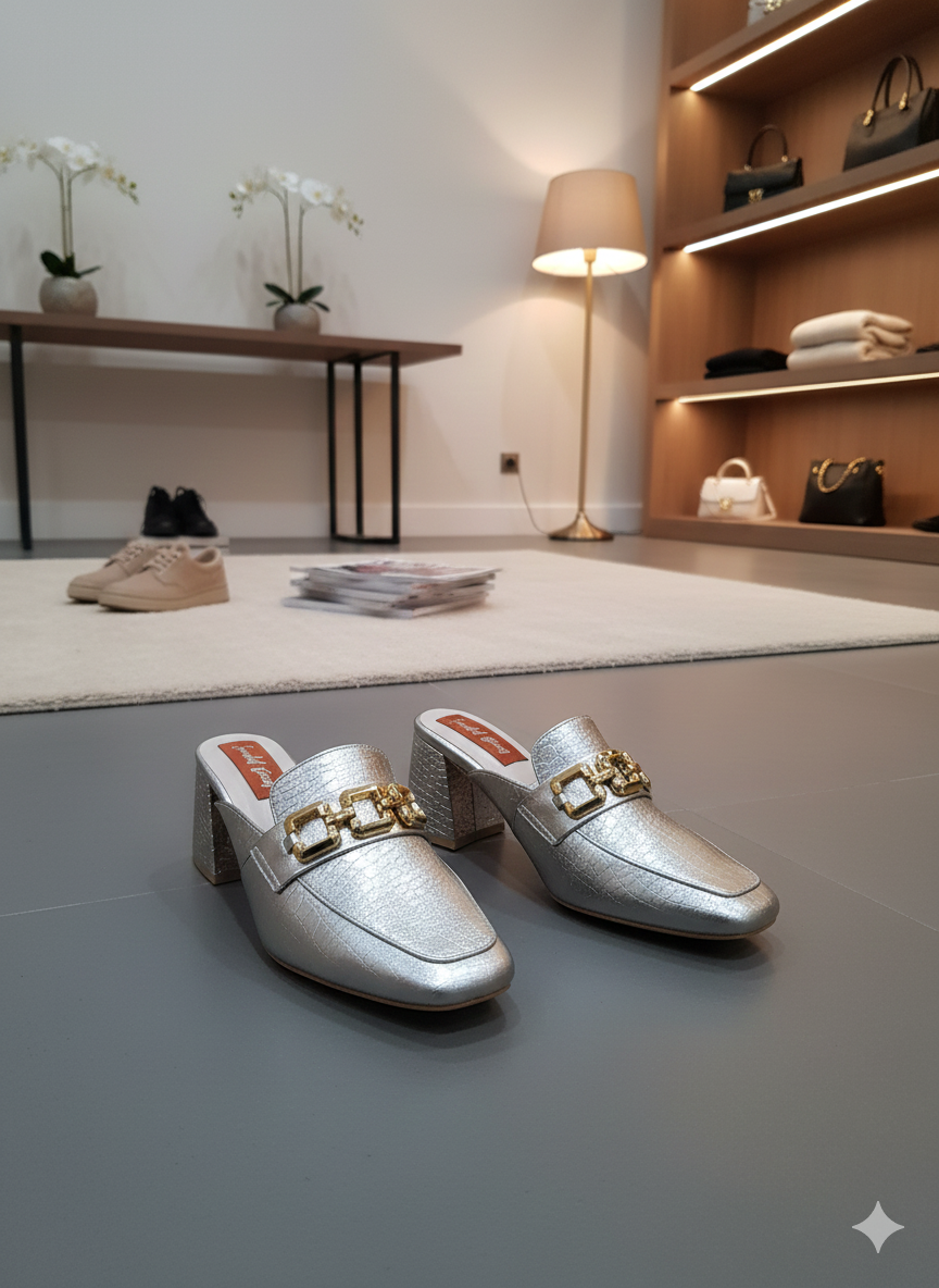 Royale Champagne Block Heel Mules