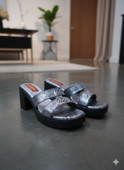 Black Metallic Gleam Block Heel