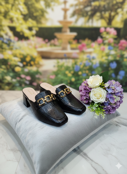 Midnight Mock-Croc Chain Mule