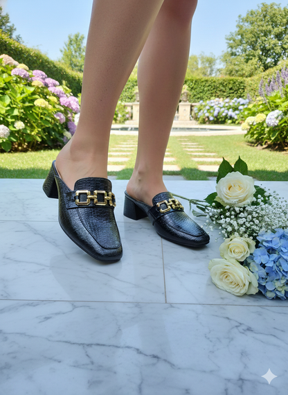 Midnight Mock-Croc Chain Mule