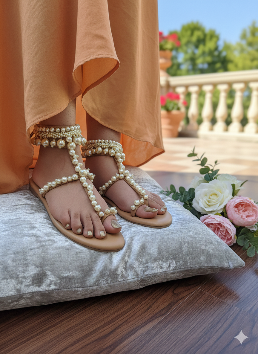 Noor Royale Pearl Gladiator Flats
