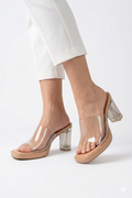 Glam Glass Block Heel Sandals