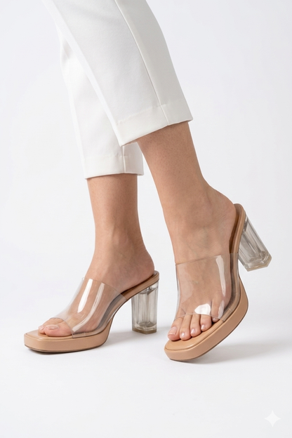 Glam Glass Block Heel Sandals