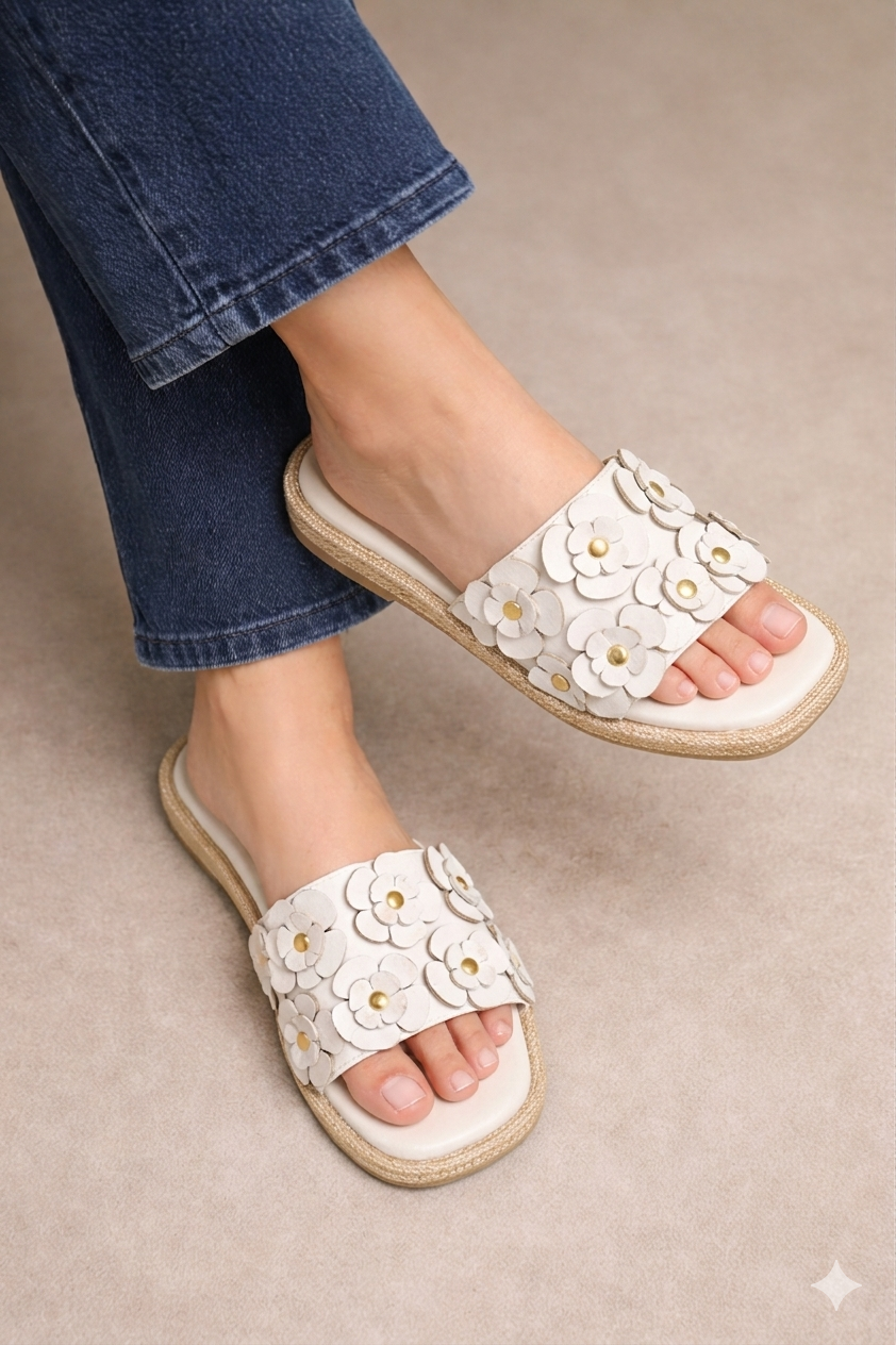 Ivory Meadow Floral Wedges - 1 Inch