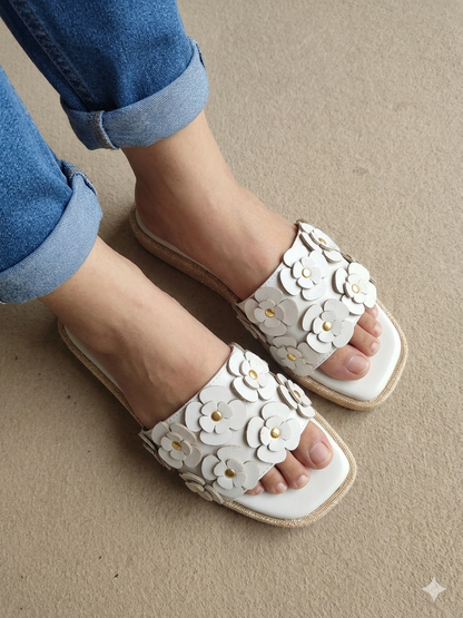 Ivory Meadow Floral Wedges - 1 Inch