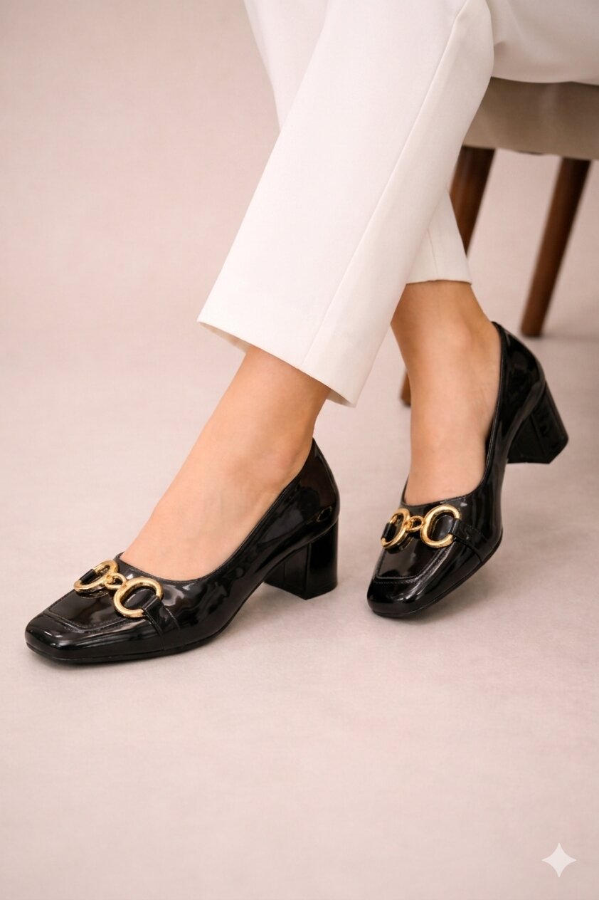 Midnight Luxe Patent Chain Block Heels - 2.5 Inch | 2.5 Inches