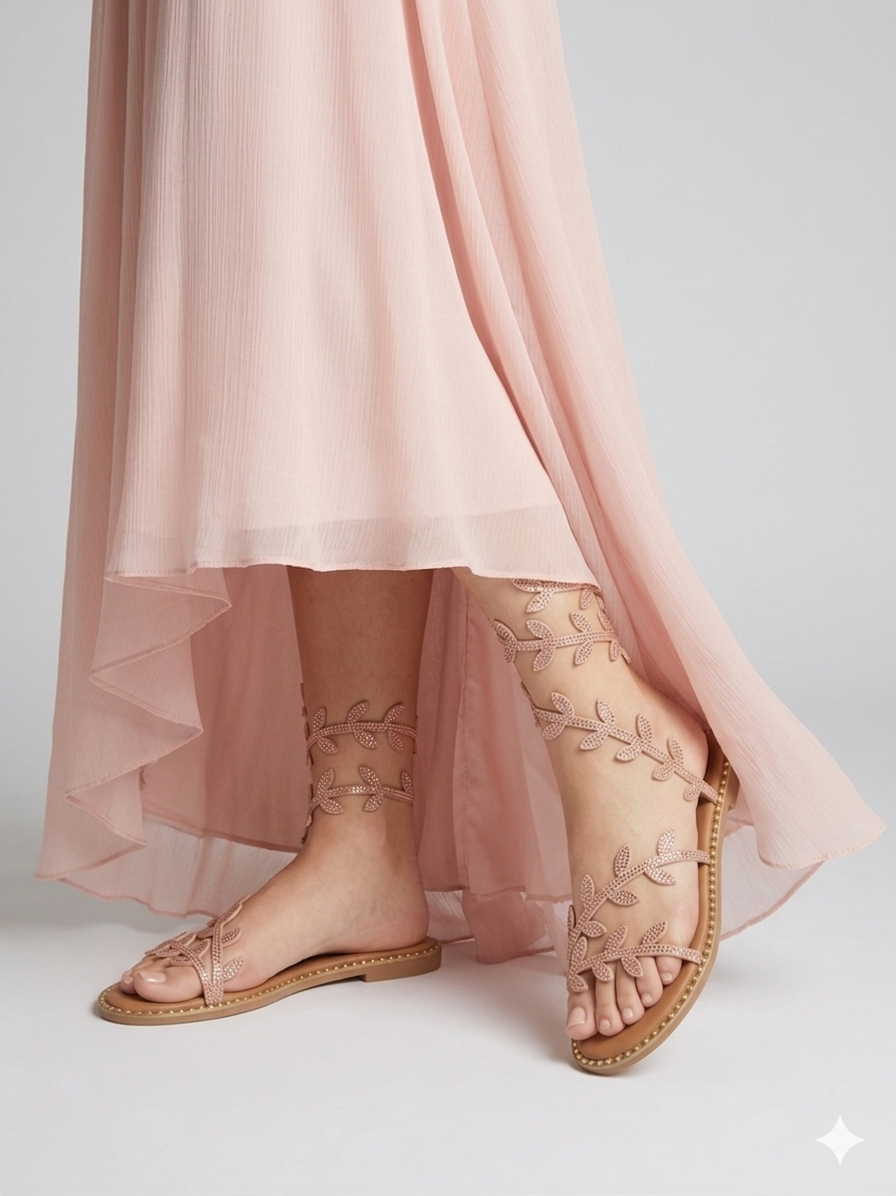 Enchanted Crystal Pink Leaf Wrap Flats