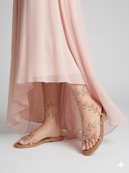 Enchanted Crystal Pink Leaf Wrap Flats