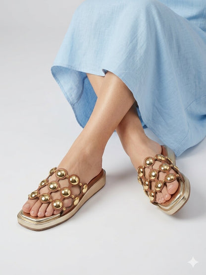 Golden Aura Studded Platform Wedges - 1 Inch