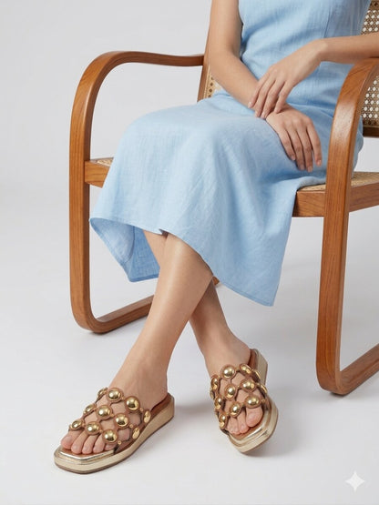 Golden Aura Studded Platform Wedges - 1 Inch