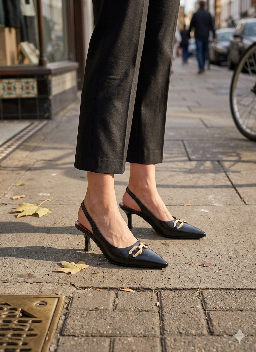 Midnight Buckle Slingback Heels
