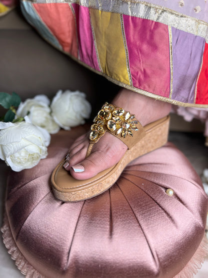 Gold Diamond Embellished Wedges