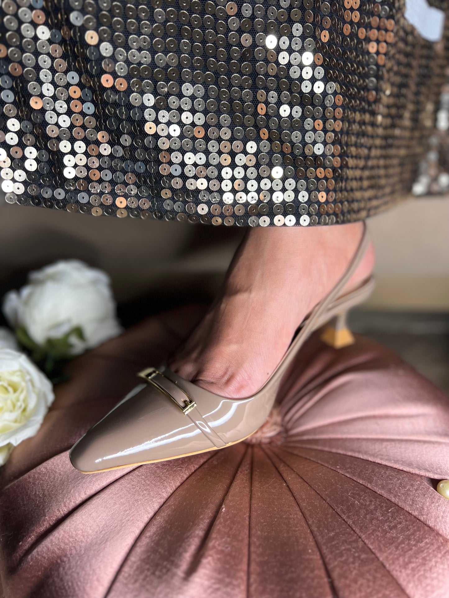 Nude Luxe Patent Slingbacks