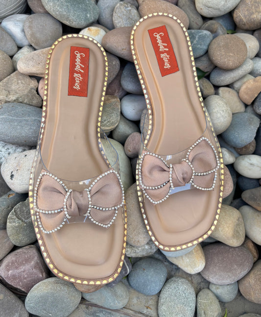 Crystal Bow Nude Flats