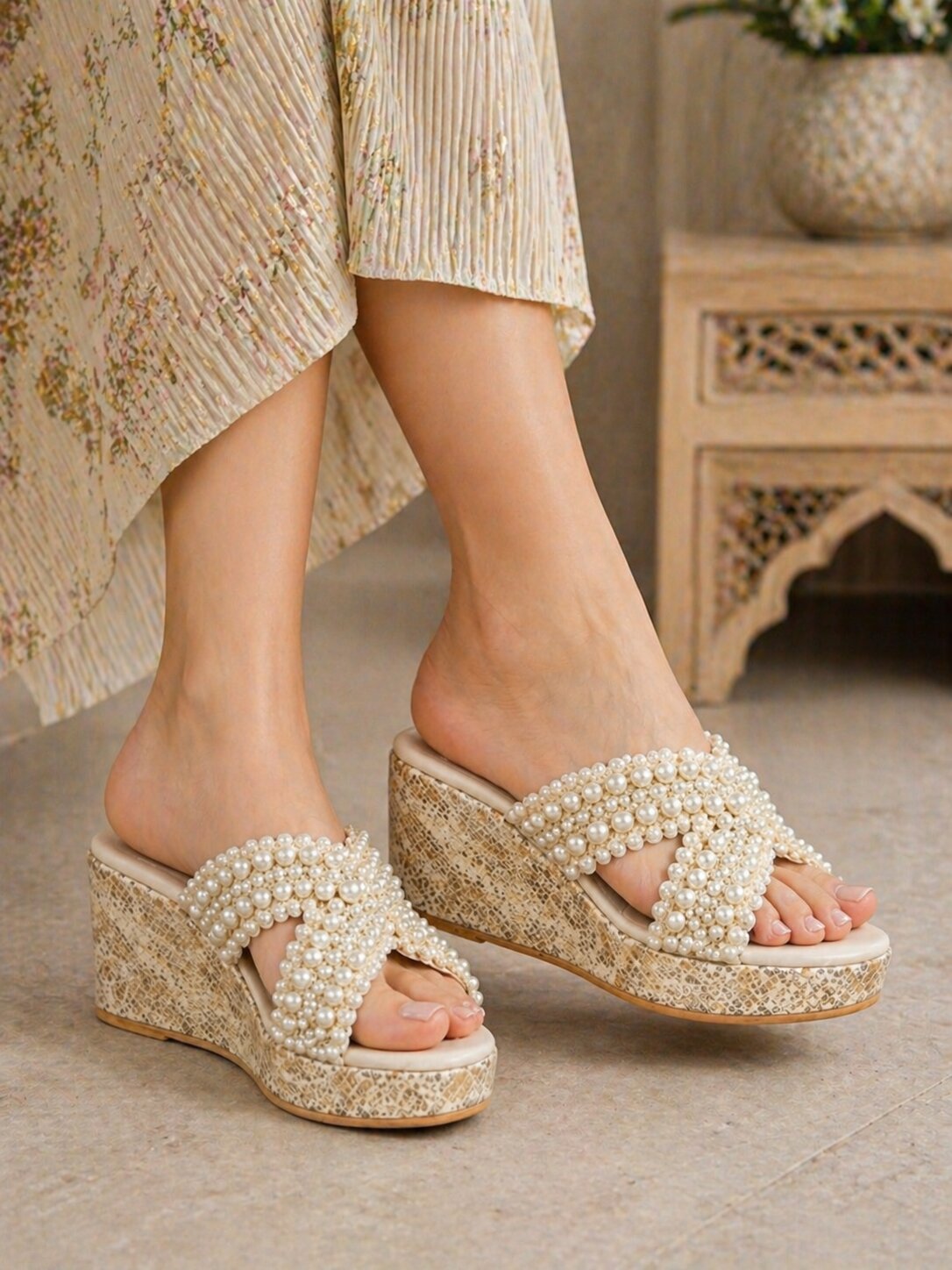 Ivory Pearl Embellished Wedges | 2.5 Inch | 2.5 Inches