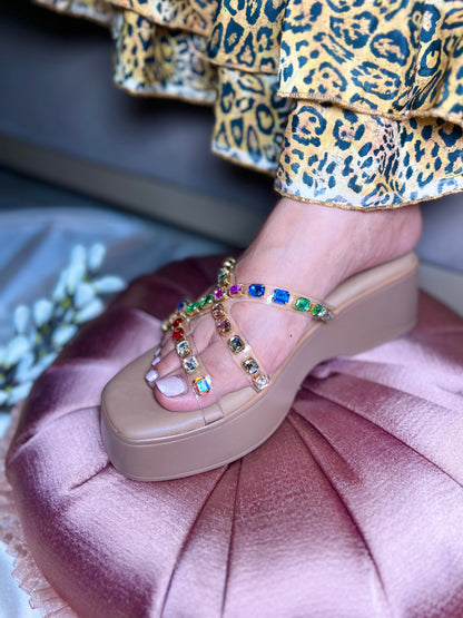 Rainbow Gem Strappy Wedges Sandal Stories