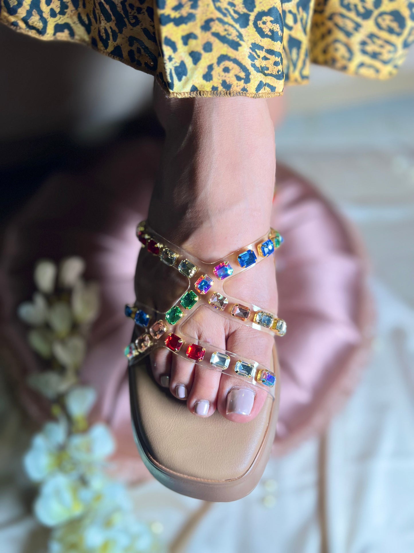 Rainbow Gem Strappy Wedges Sandal Stories