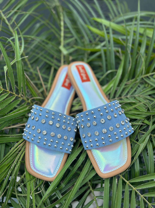 Twinkle Toes Denim Studded Slides