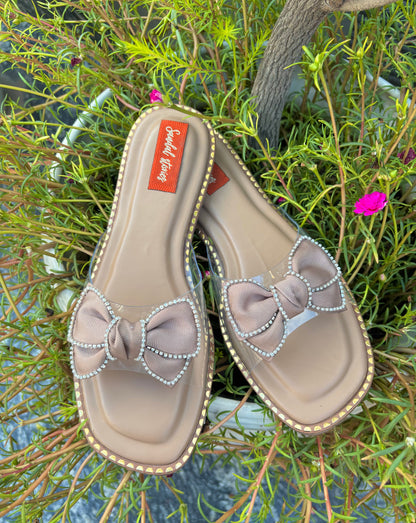 Crystal Bow Nude Flats