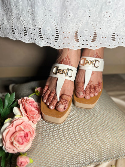 Luxe Gold Buckle Platforms - White