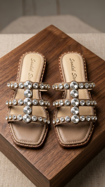 Aurora Crystal Embellished Strappy Slider Flats