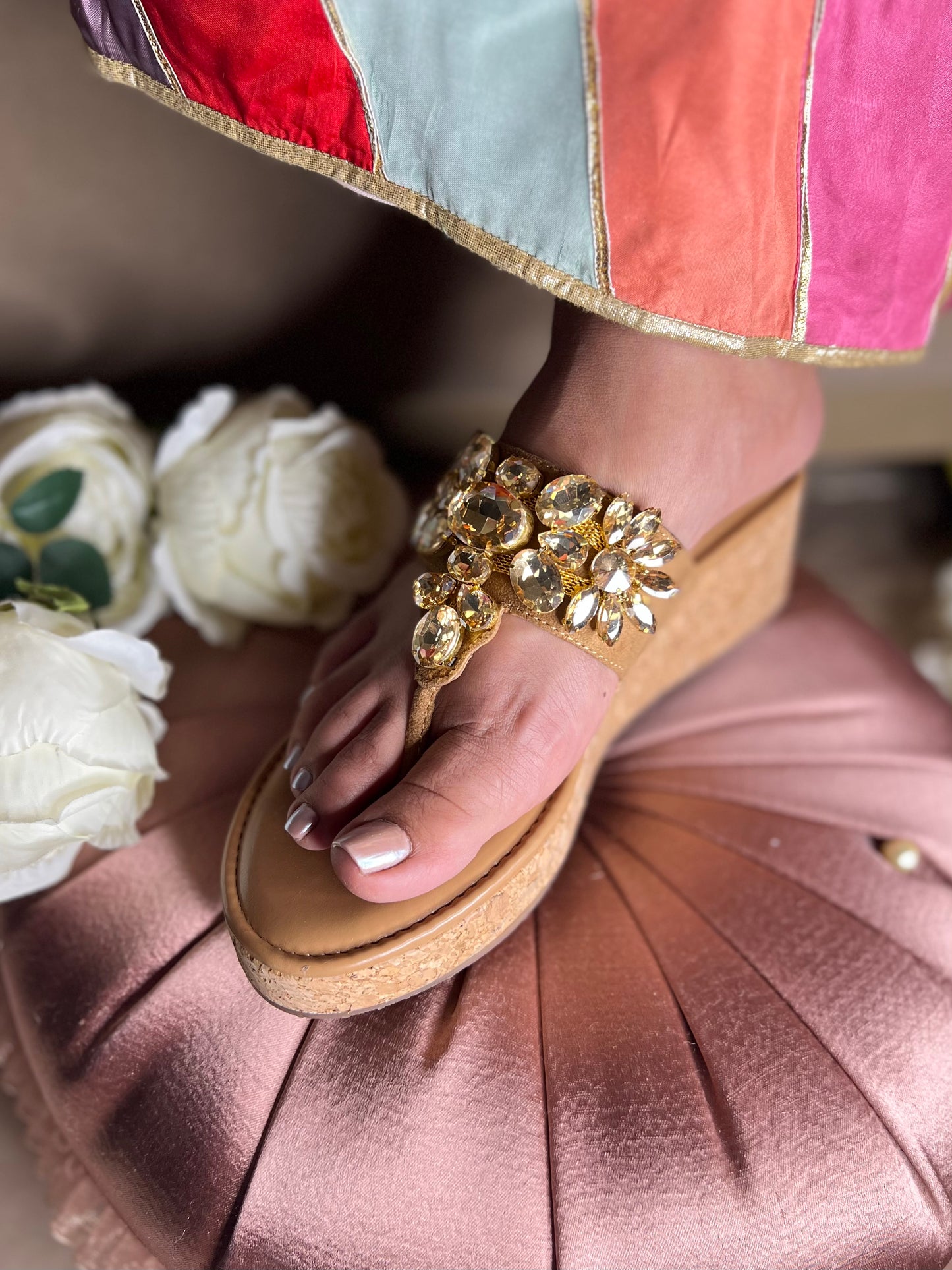 Gold Diamond Embellished Wedges