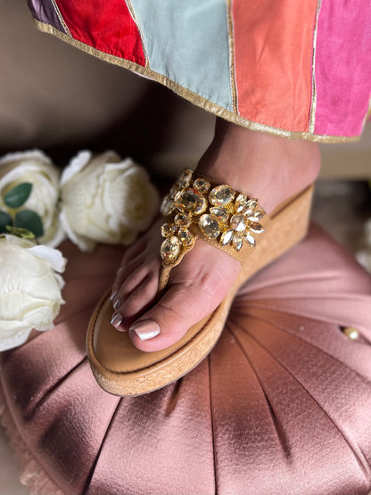Gold Diamond Embellished Wedges