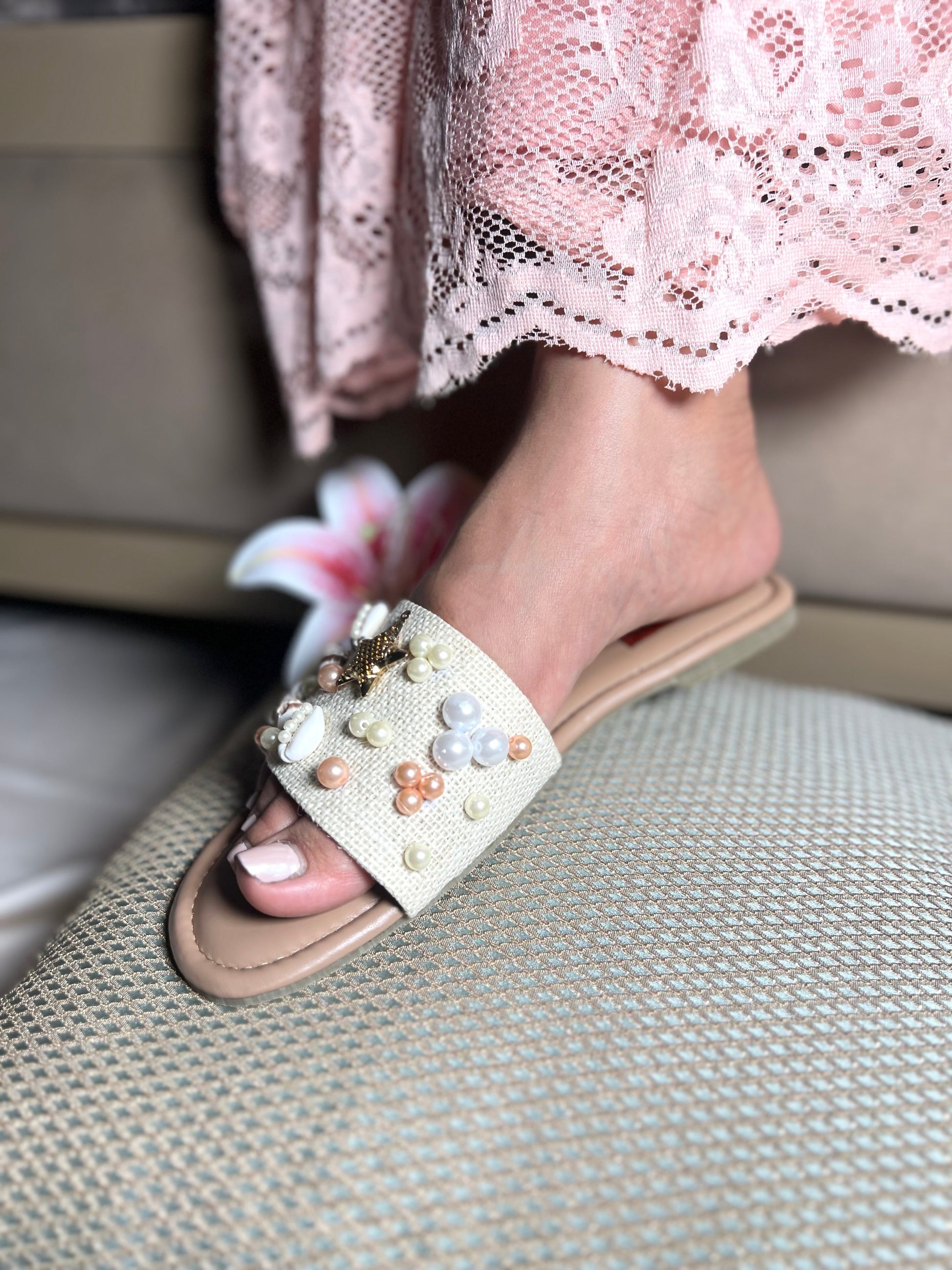 Seashell Embellished Slides Sandal Stories