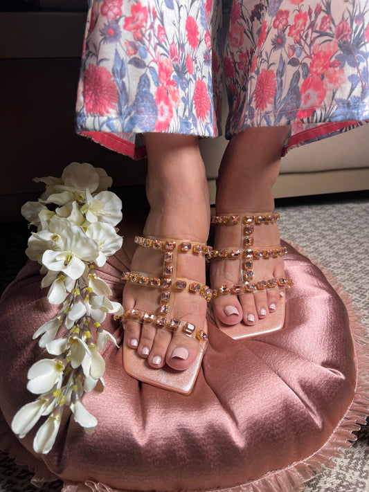 Crystal Glow Heels - Rose Gold Studs