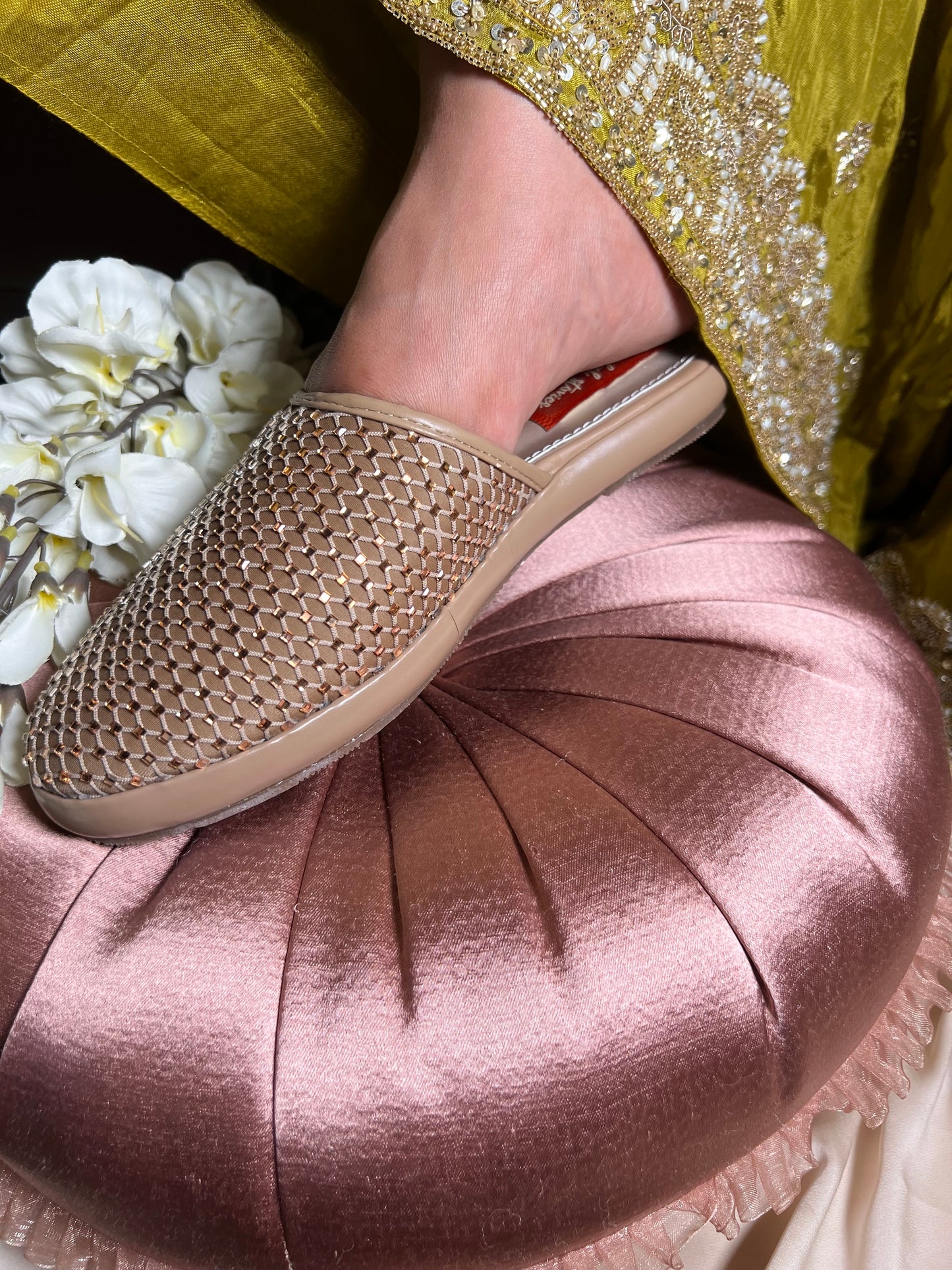 Golden Mesh Mule Flats