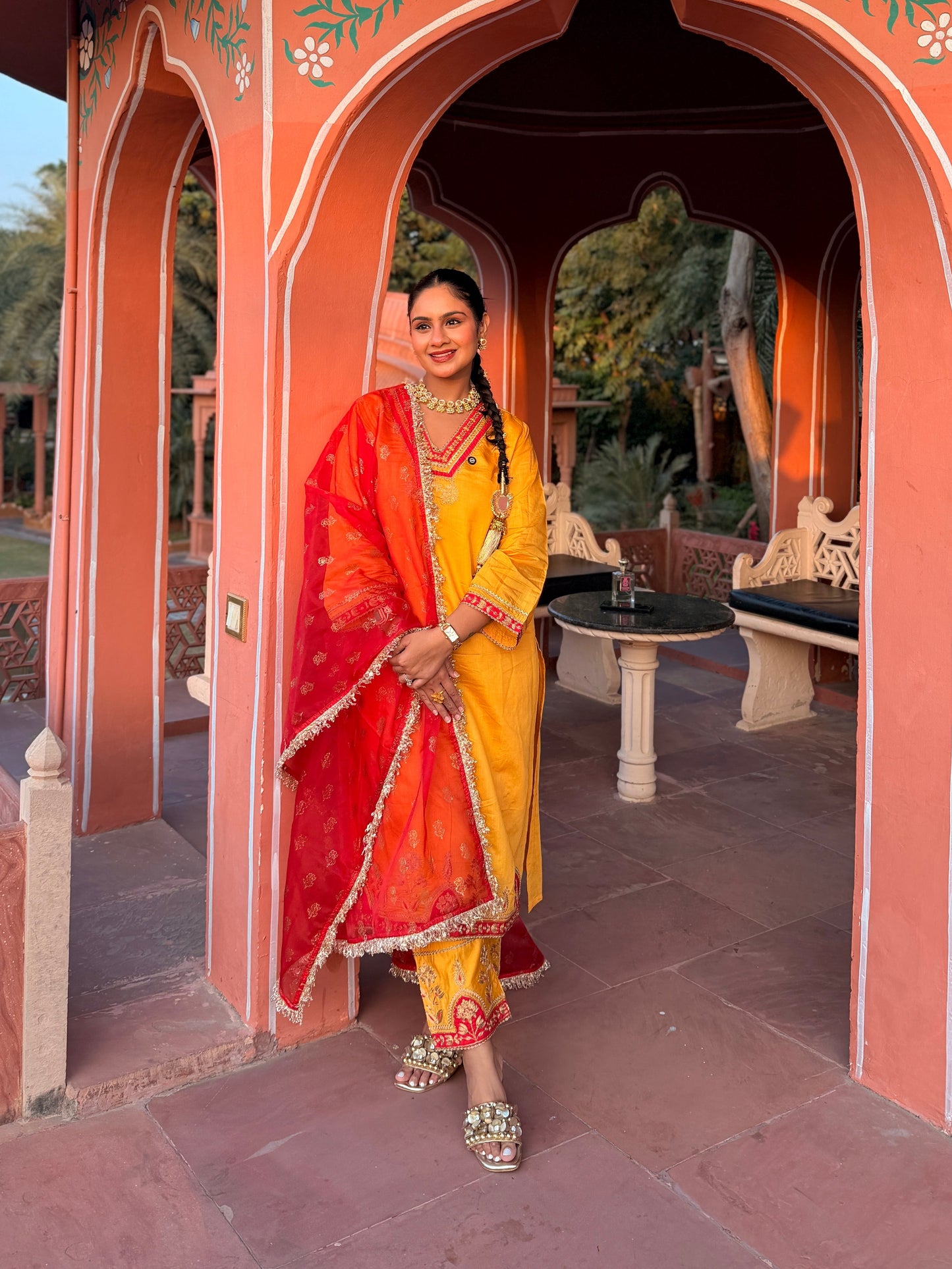 Mettalic Gold Embellished 3D Flower Block Heels