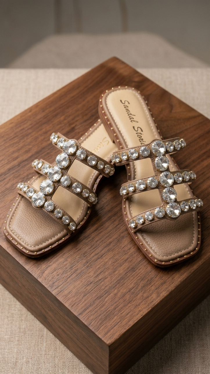 Aurora Crystal Embellished Strappy Slider Flats