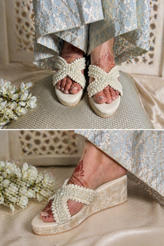 Ivory Pearl Embellished Wedges | 2.5 Inch