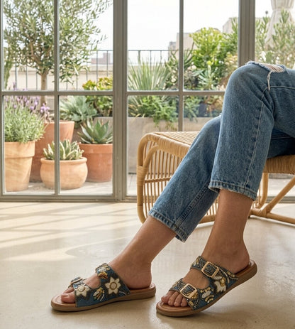 Denim Luxe Comfort Sandals with Doctor Sole
