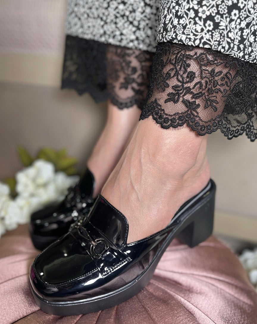 Black Block Heel Mules