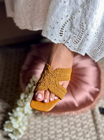 Crochet Mustard Charm Block Heels