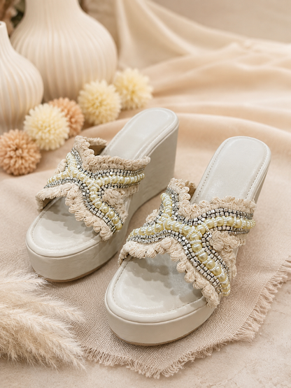Pearl Bloom Embellished Platform Wedges | 4 Inches
