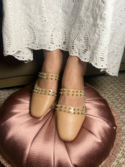 Studded Chic Beige Flats