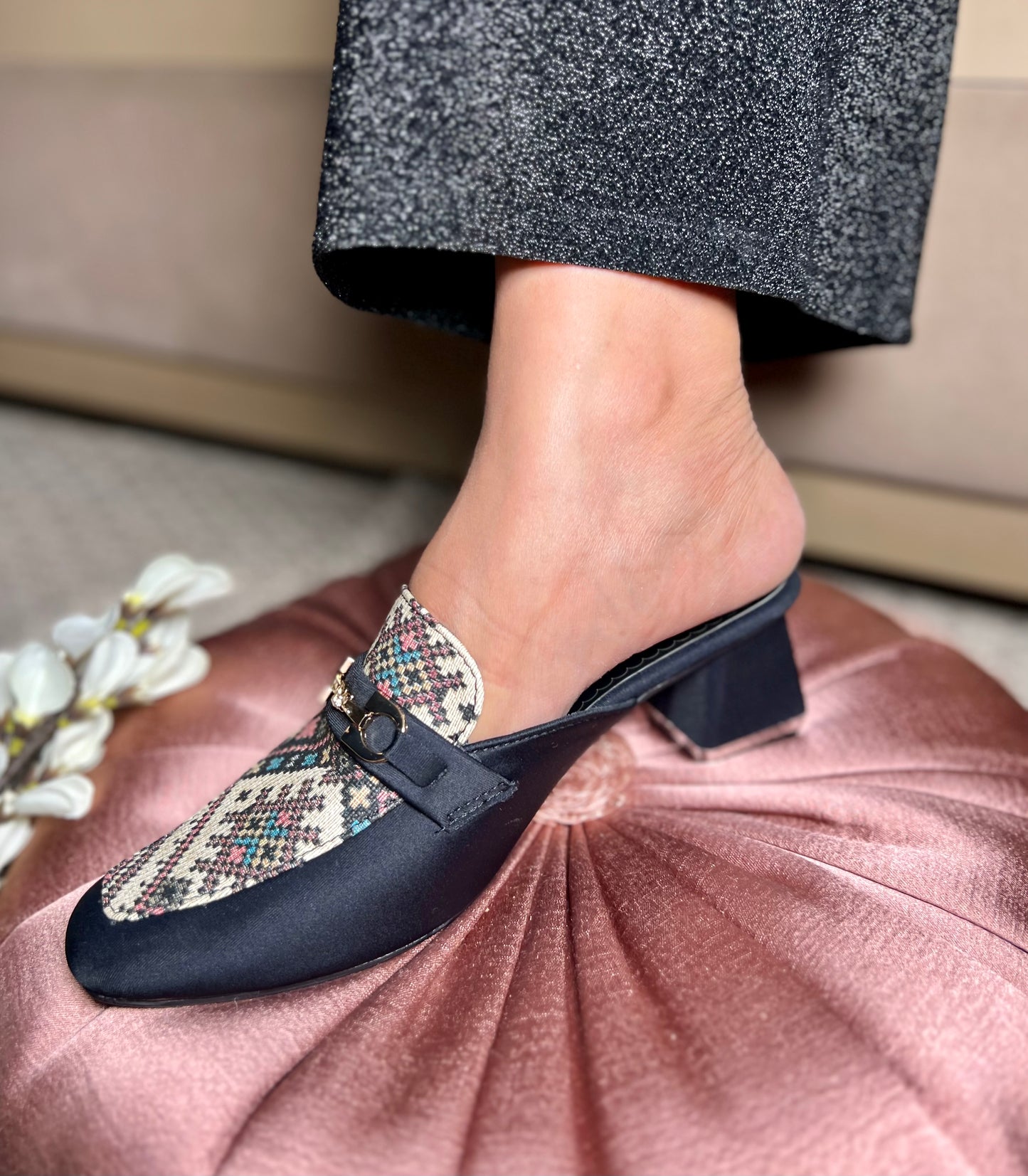 Elegant Mosaic Block Heels