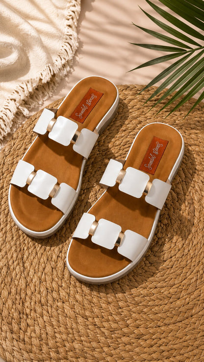 Ivory Gold Buckle Comfort Sliders