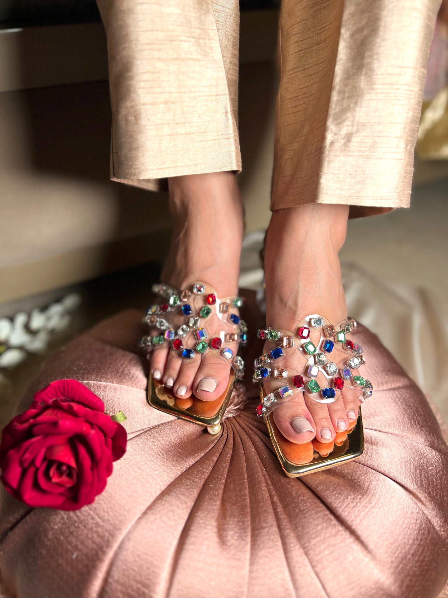Crystal Luxe Heeled Sandals - Multicolored