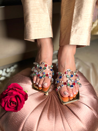 Crystal Luxe Heeled Sandals - Multicolored