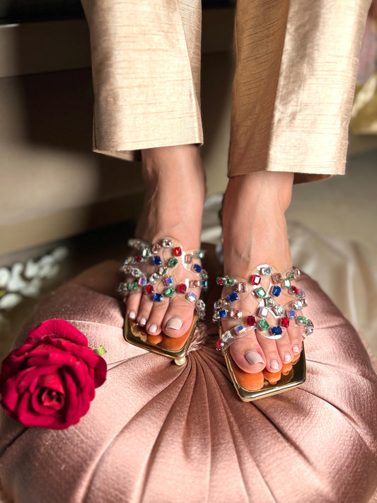 Crystal Luxe Heeled Sandals - Multicolored